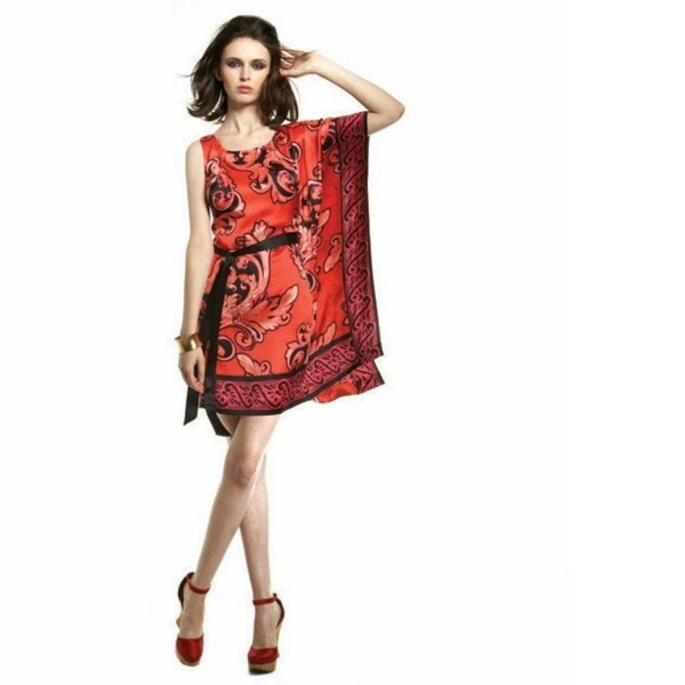 NWT Yoana Baraschi 7D03 Coliseum One Shoulder SILK Caftan Dress Blood Orange 6 S